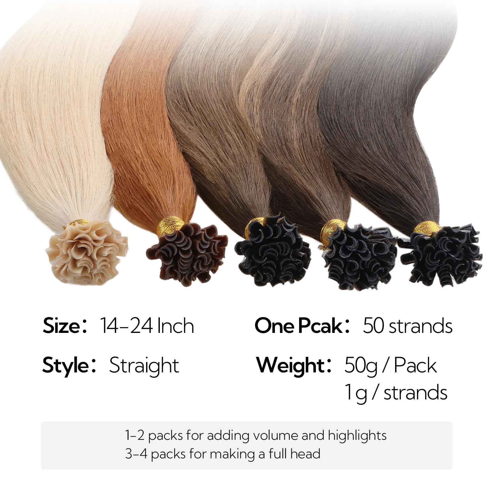 HOTBANANA U Tip Hair Extensions, 16 Inch 50g 50s Auburn Ginger Pre Bonded Hot Fusion Keratin UTip Hair Extensions