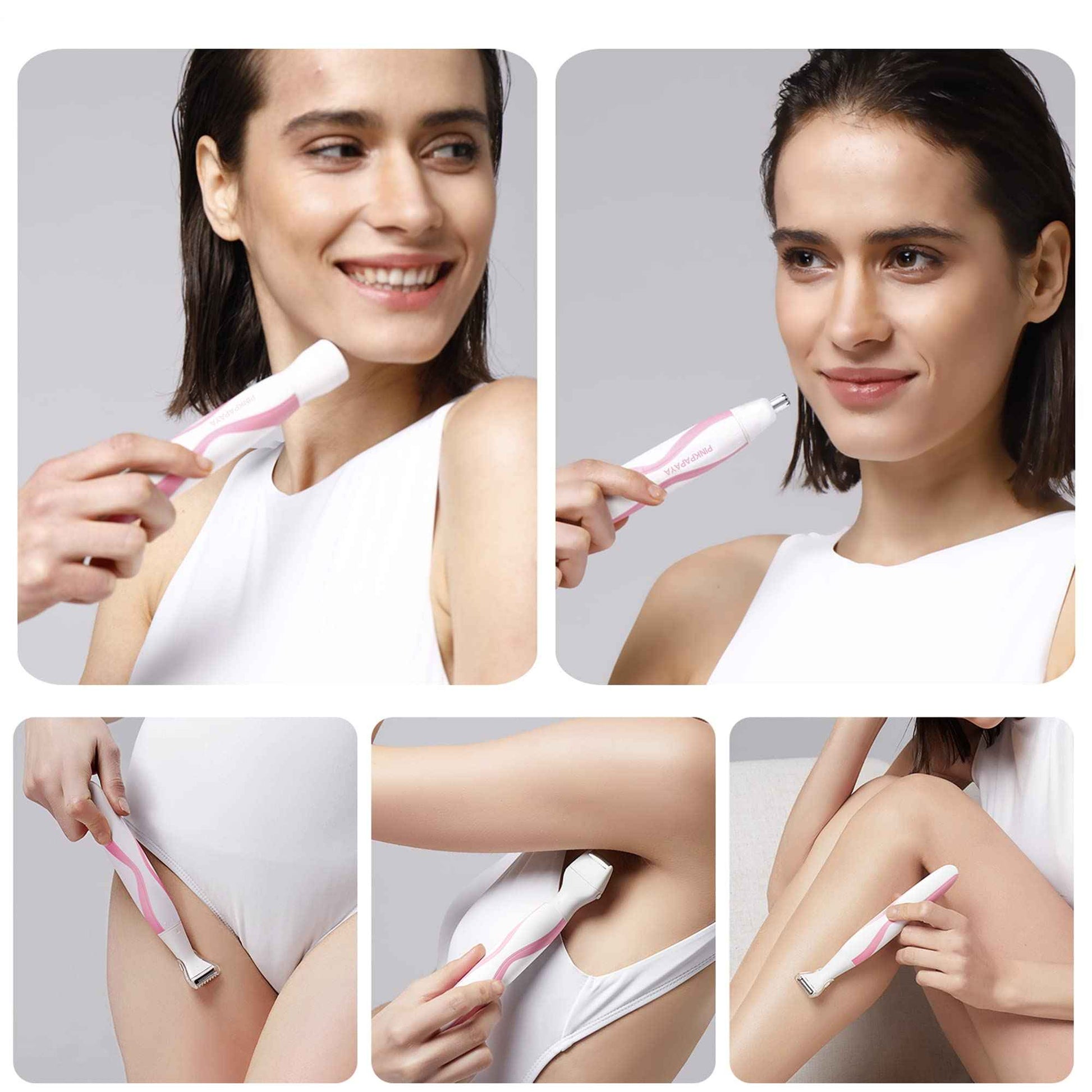 pinkpapaya Electric Bikini Trimmer for Women - 4 in 1 Electric Razors,Waterproof Pubic Hair Trimmers & Facial Hair Remover, Body Shaver & Nose Hair Trimmer,Cordless Women's Grooming Kit,pink/uy6t