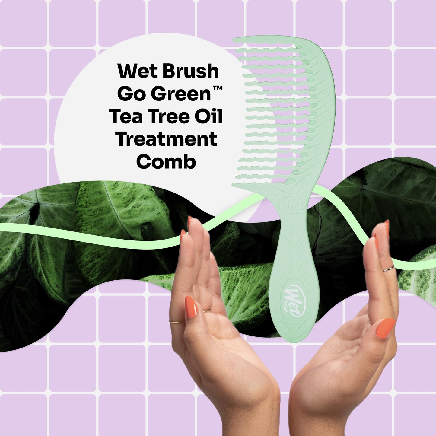 Wet Brush Go Green Tea Tree Oil Infused Treatment Comb - Wide Tooth Hair Detangler with WaveTooth Design that Gently and Glides Through Tangles - No Split Ends and No Damage