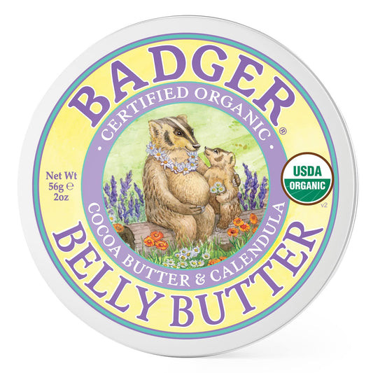 Badger - Belly Butter, Cocoa Butter & Calendula, Certified Organic Belly Butter, Vitamin E Belly Butter, Coconut Oil Belly Butter, Pregnant Belly Butter for Stretched Skin, 2oz - 2-Pack