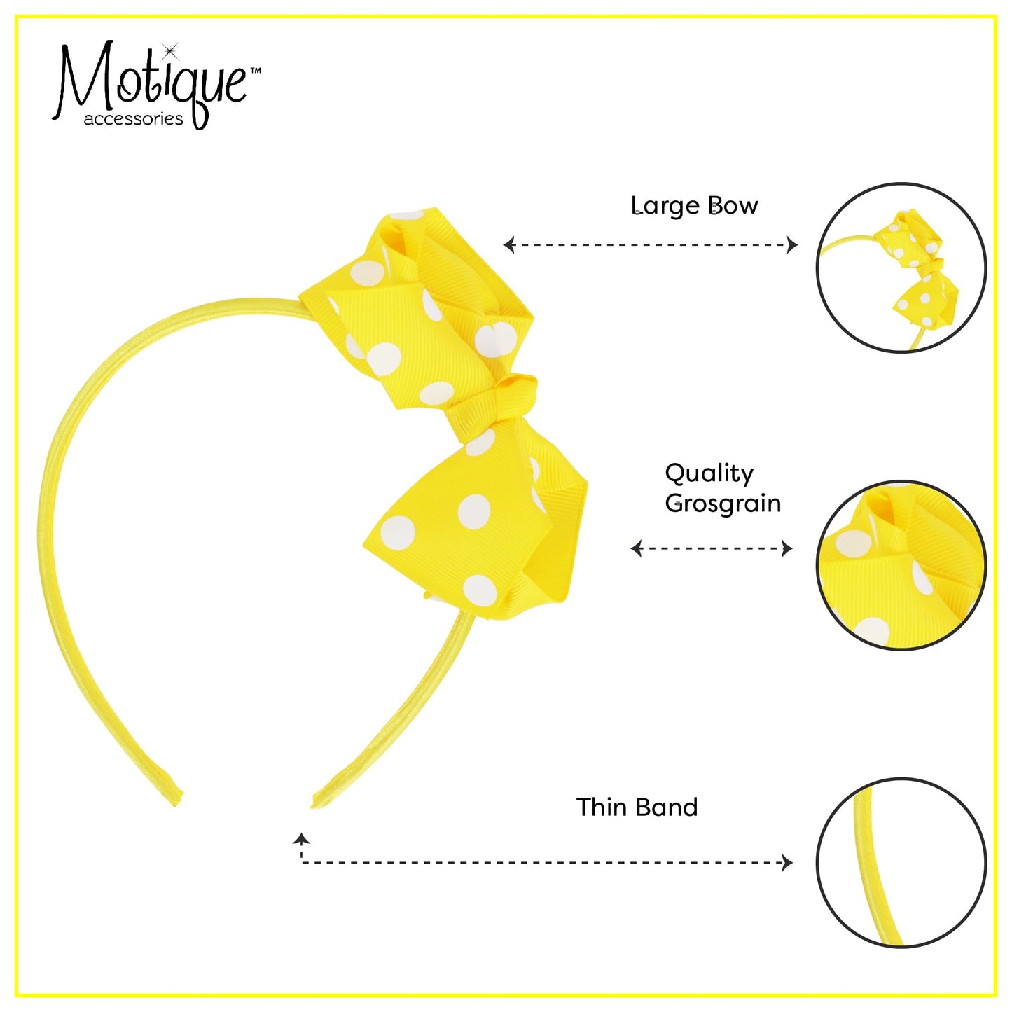 Motique Accessories Girls Polka Dot Bow Headband (Yellow)