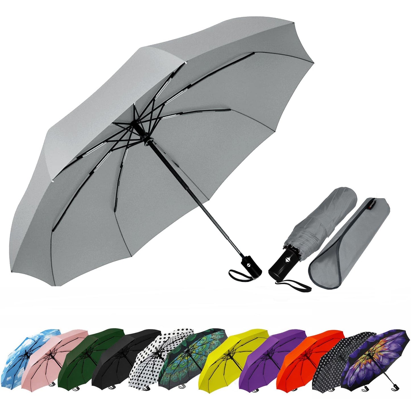 SIEPASA Windproof Travel Compact Umbrella-Automatic Umbrellas for Rain-Compact Folding Umbrella, Travel Umbrella Compact, Small Portable Windproof Umbrellas for Men and Women. (Grey)