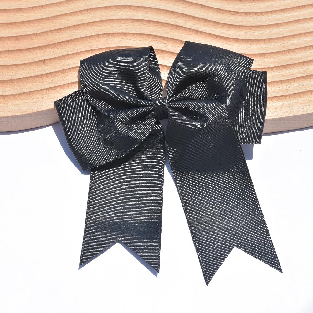 4 PCS 6 Inch Big Hair Bow Clips For Girls,Bow Clip with Tails Hair Bows Alligator Clips (Black)