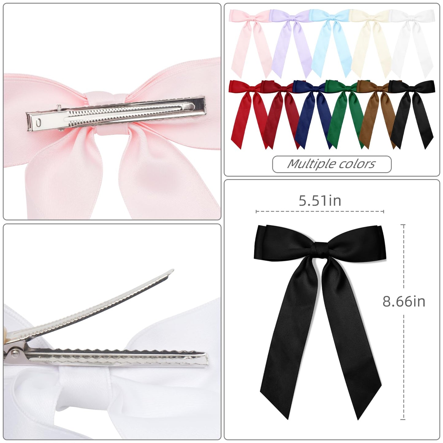 3Pcs Pink Hair Bows for Women Double-Layer Long Tail Bow Hair Clip Hair Ribbon Ponytail Holder Hair Accessories for Girls Toddlers