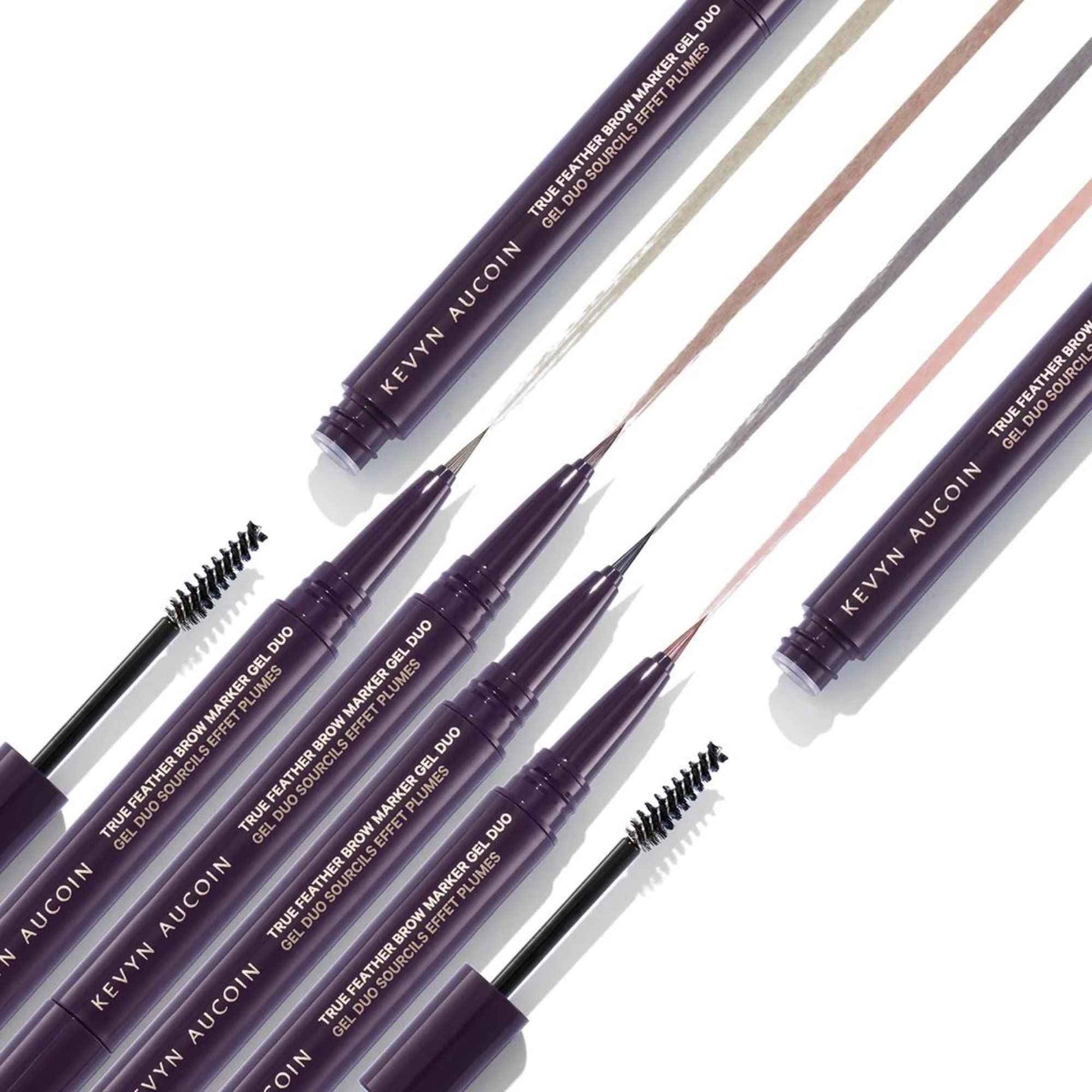 Kevyn Aucoin True Feather Brow Marker Gel Duo, Warm Brunette: Dual-ended. Shapes, defines + sets brows for full, natural finish. Precise makeup brush tip. Invisible gel formula creates flexible hold.
