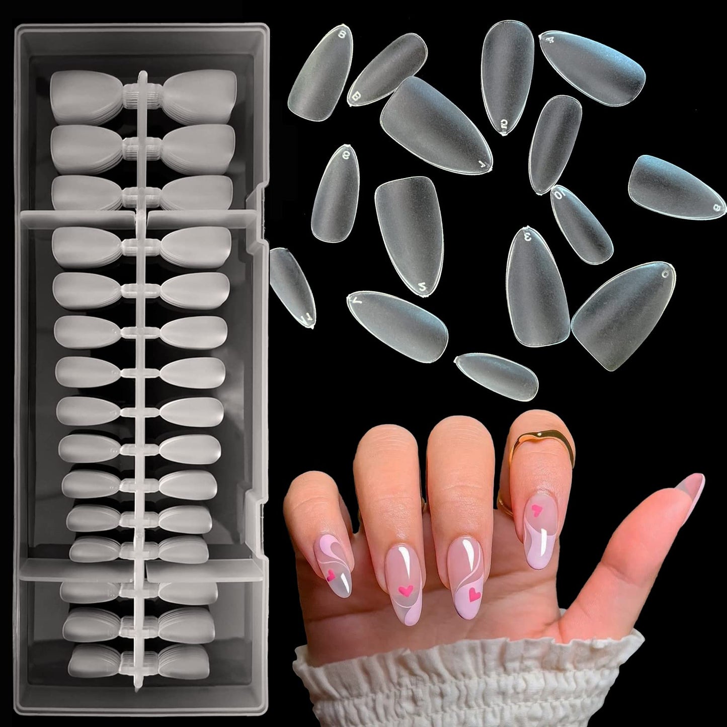 AddFavor Almond Nail Tips 300pcs Soft Gel Matte Short Almond Nail Tips Full Cover Acrylic False Fake Nails 15 Sizes for Women and girls Press on Nails Making