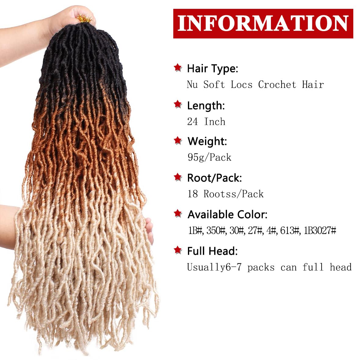 Xtrend 2 Packs New Faux Locks Crochet Braids Hair 24 Inch Most Natural Soft Locks Crochet Hair Extend Synthetic Braiding Hair 18 Strands Hair Extensions For Women 1B27613#