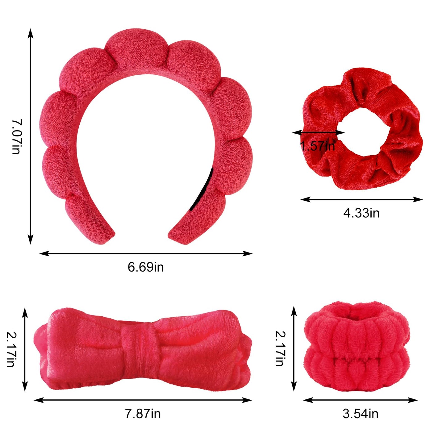 GAFATORY 6Pcs Red Sponge Spa Headbands for Women Wristbands Hair Scrunchies Set Makeup Headband for Facewash Skincare Soft Mother Gift with Daughter Gift Set with Girl Friend