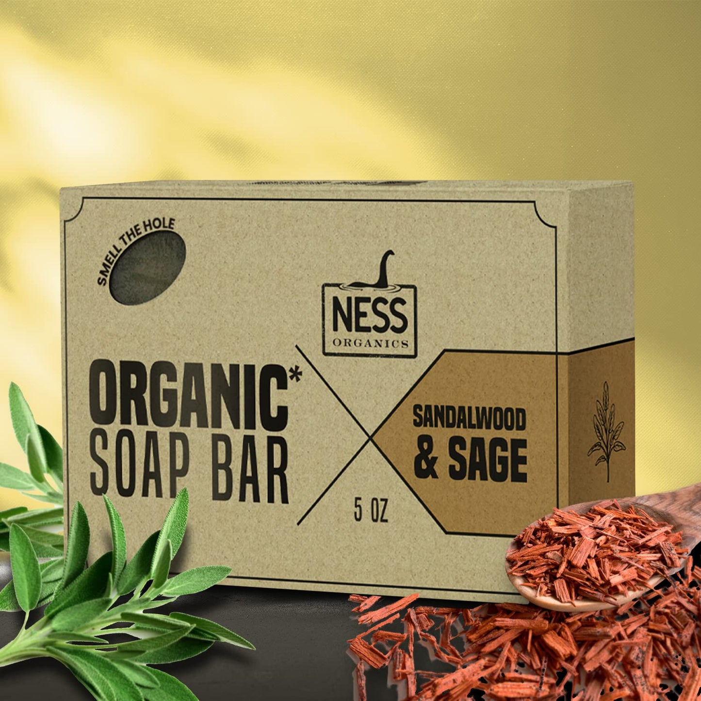 Ness Mens Soap Bar - Sandalwood & Sage Scent, Natural Soap For Men With Organic Ingredients, Mens Bar Soap With Essential Oils, Moisturizing Bar Soap For Men, Handmade In The USA, Cruelty Free, Vegan