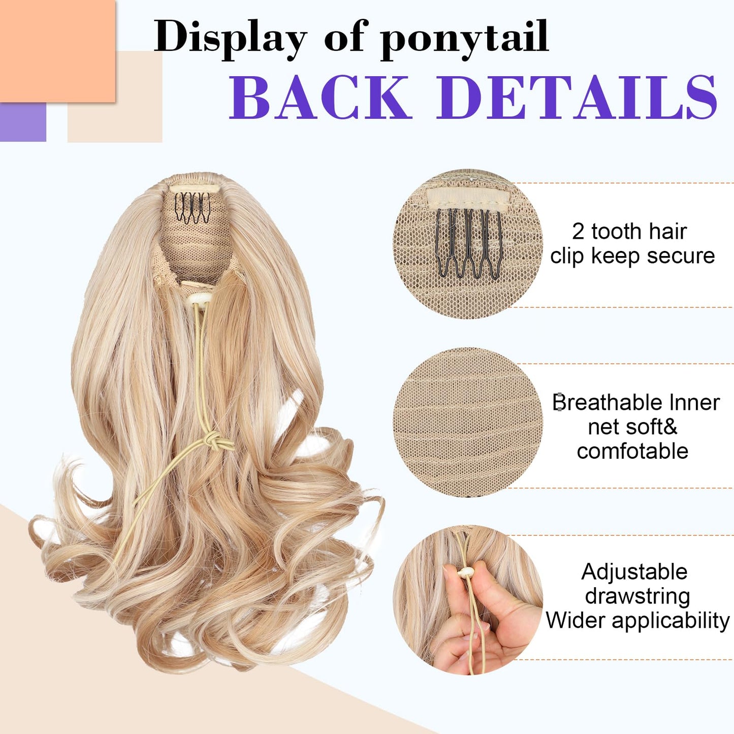 AISI BEAUTY Ponytail Extension Short Curly Wavy Drawstring Ponytail for Women Synthetic Pony Tail Hair Extensions(11 Inches,Medium Blonde Mix Reddish Blonde)