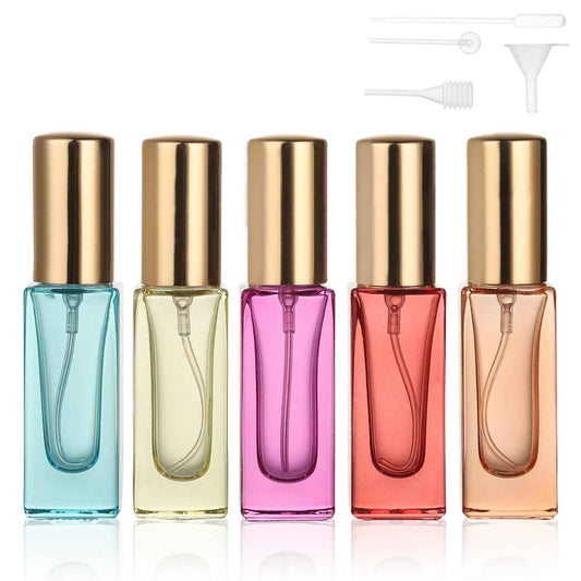 RAMFIYN 5pcs 6ml Refillable Perfume Bottle Travel Atomizer Set - Glass, Multi Color, High Precision Nozzle