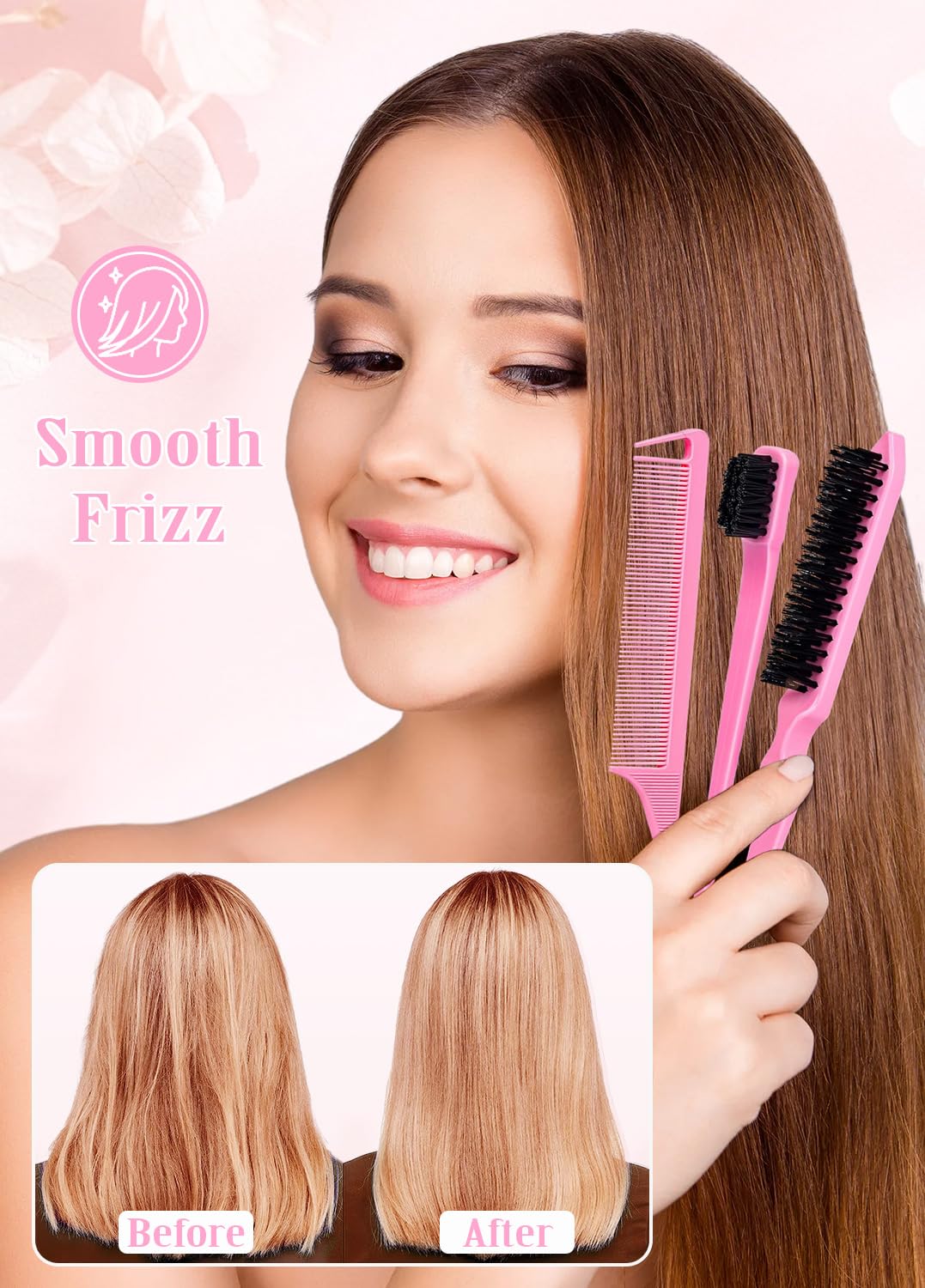 Slick Back Hair Brush Set: Hair Wax, Edge Brush, Rat Tail Comb, Bristle Brush, Hair Bun Accessories, Smoothing Brush for Women & Kids