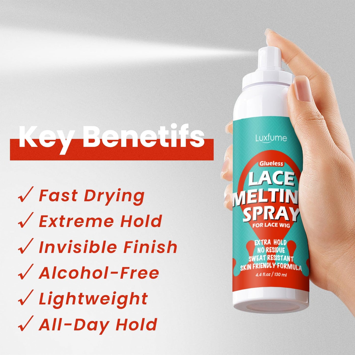 Luxfume Lace Melting Spray And Holding Spray 130ml - Glueless Alcohol Free Fast Drying Strong Natural Forming Hold Protect Edges,Melting Spray For Lace Wigs 4.4 oz