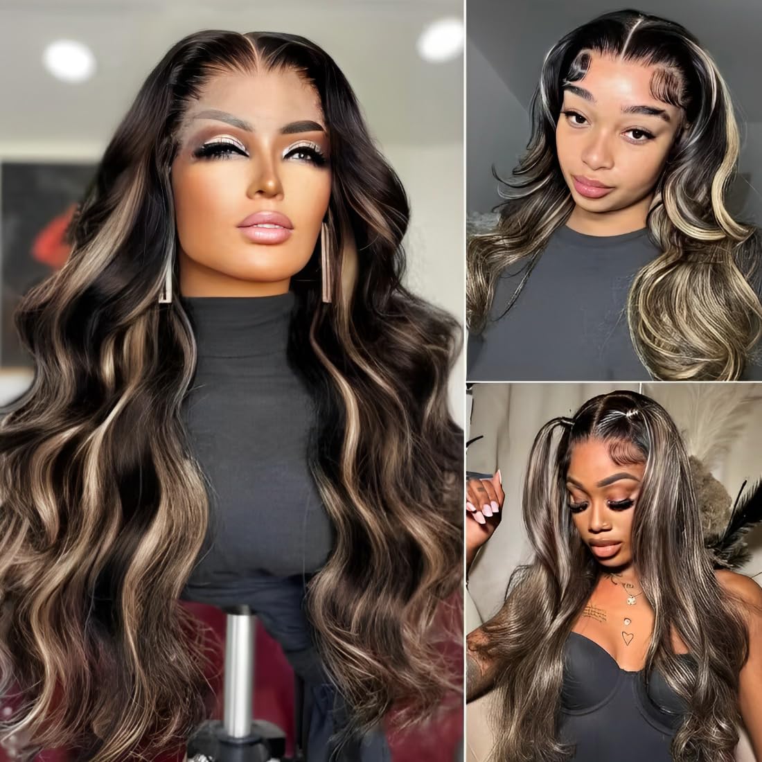 UNICE Bye Bye Knots Glueless Wig Body Wave 7x5 Pre Cut Lace Front Wigs Human Hair Bleached Knots Balayage Black Blonde Highlights Put on and Go Human Hair Wig Pre Plucked 150% Density 20 inch