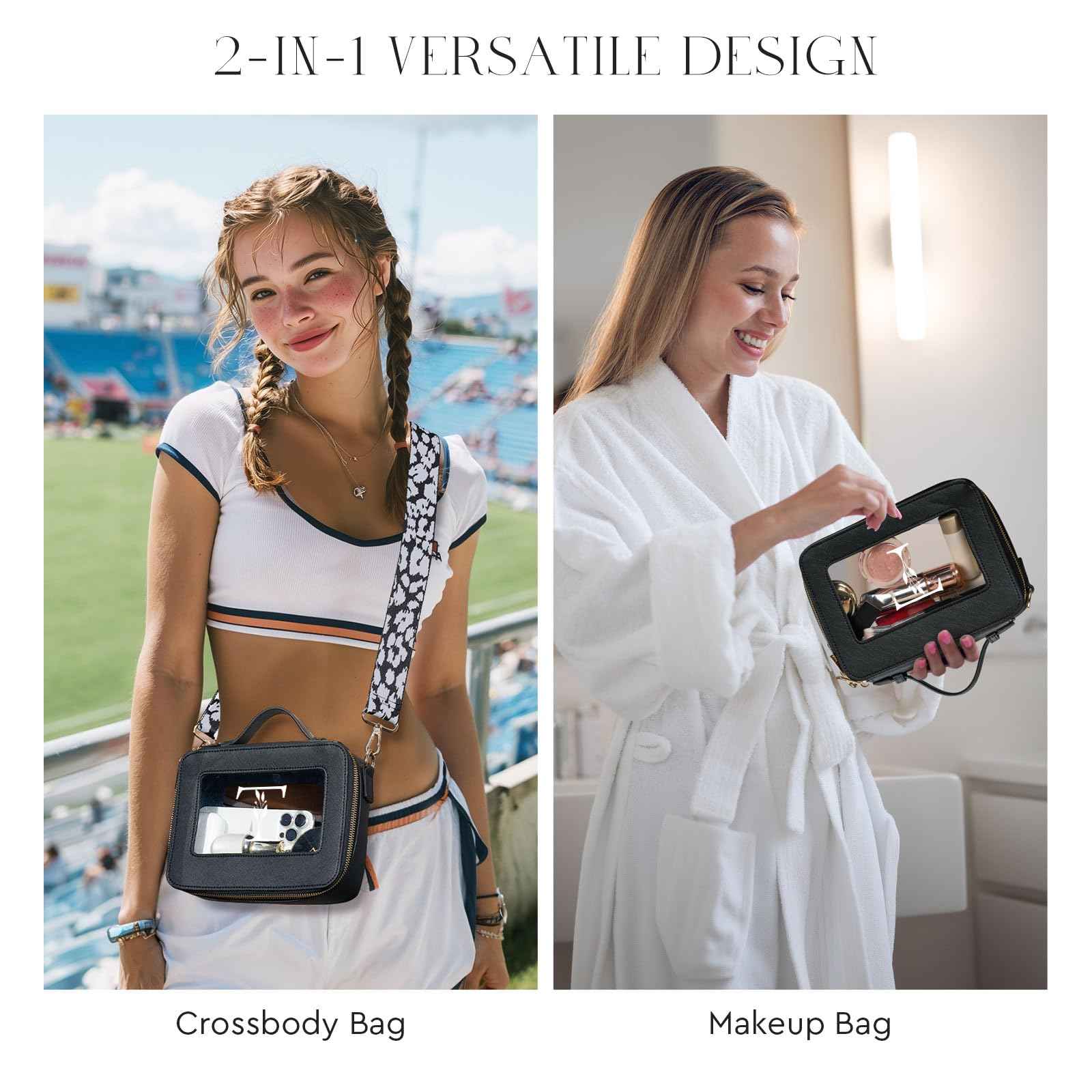 Clear Crossbody Shoulder Purse Bag with Adjustable Strap for Stadium Events Sports Concert, Personalized Initial Makeup Toiletry Pouch, Monogram Birthday Gift for Women Mom Friends Sister, Letter T