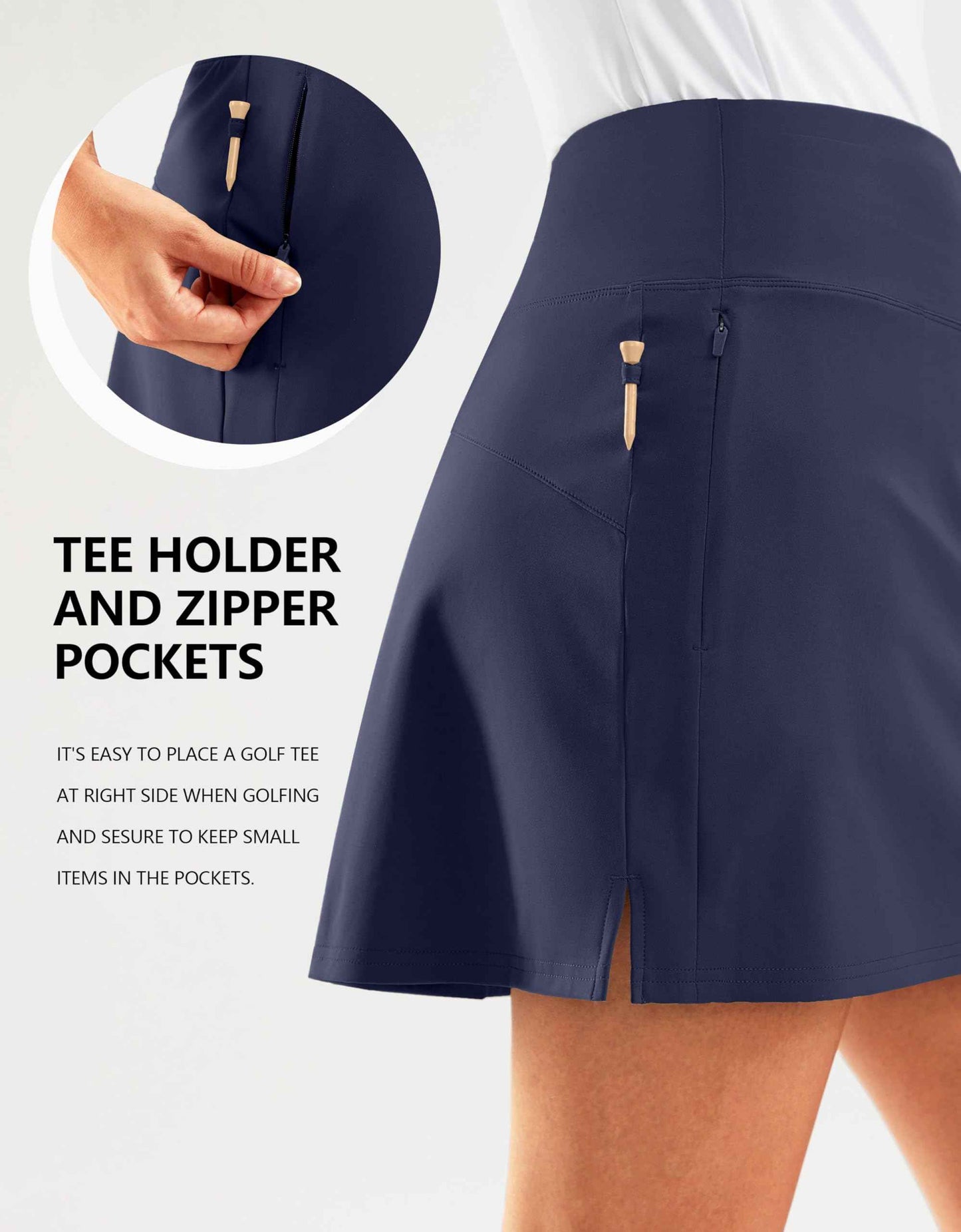 SANTINY 16" Golf Skorts Skirts for Women Zipper Pockets Women's High Waisted Tennis Skirt Athletic Skort (Navy_XL)