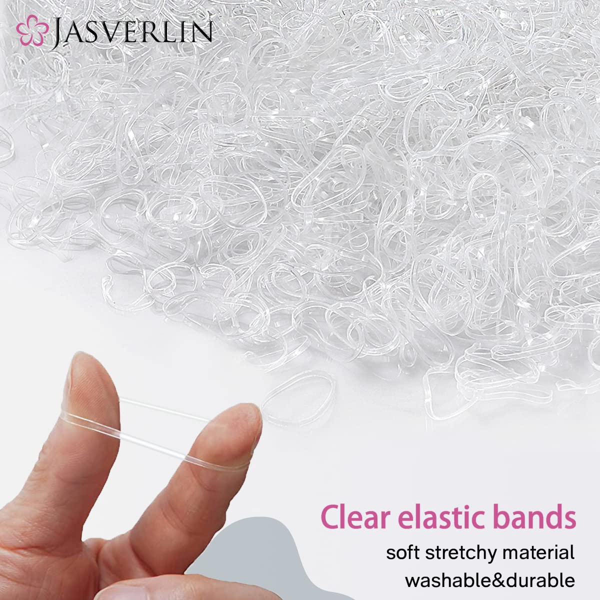 JASVERLIN Clear Elastic Hair Bands, Small Elastic Hair Ties Tiny Rubber Bands Baby Ponytail Holders for Toddler Girls 1000pcs