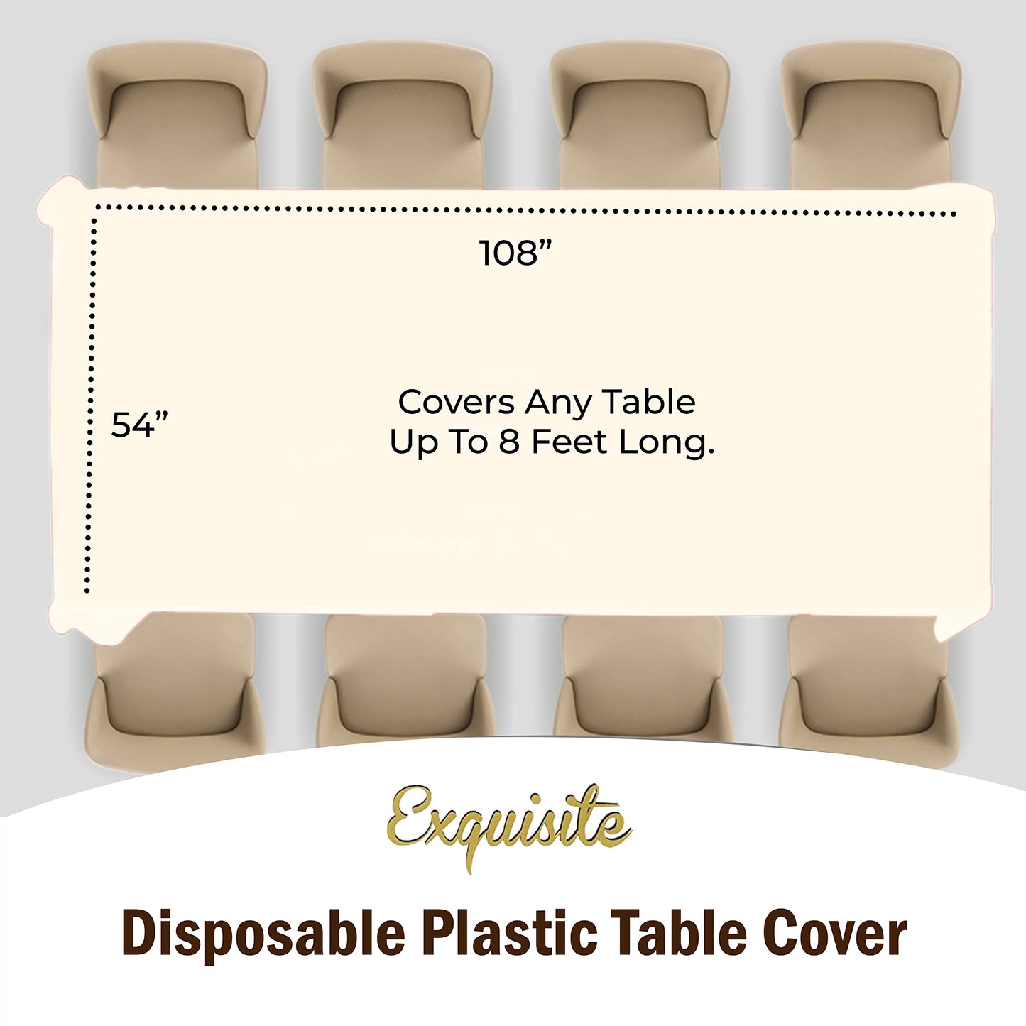 Exquisite 12-Pack Premium Plastic 54-Inch-by-108-Inch Rectangle Tablecloth, Ivory