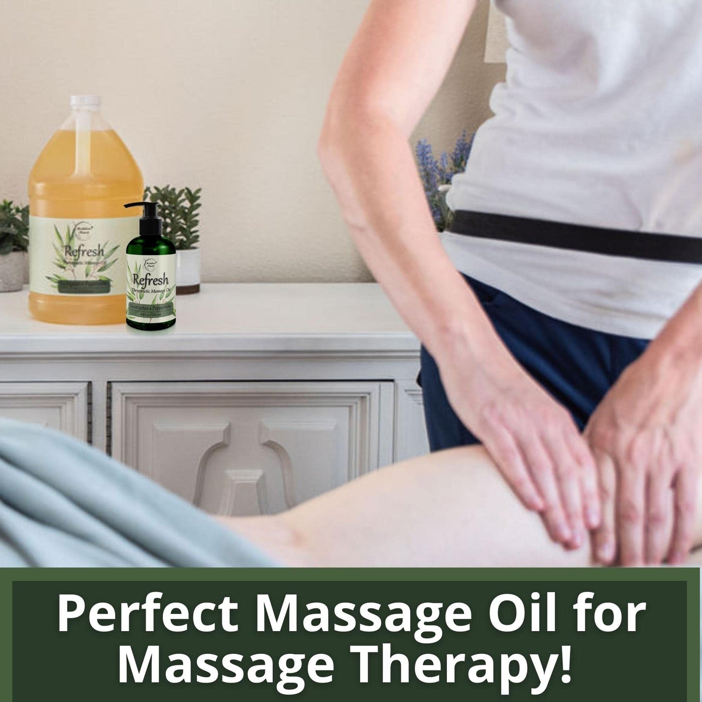 Refresh Massage Oil with Eucalyptus & Peppermint Essential Oils - Great for Massage Therapy. All Natural Muscle Relaxer. Ideal for Full Body Massage – Nut Free Formula 8oz