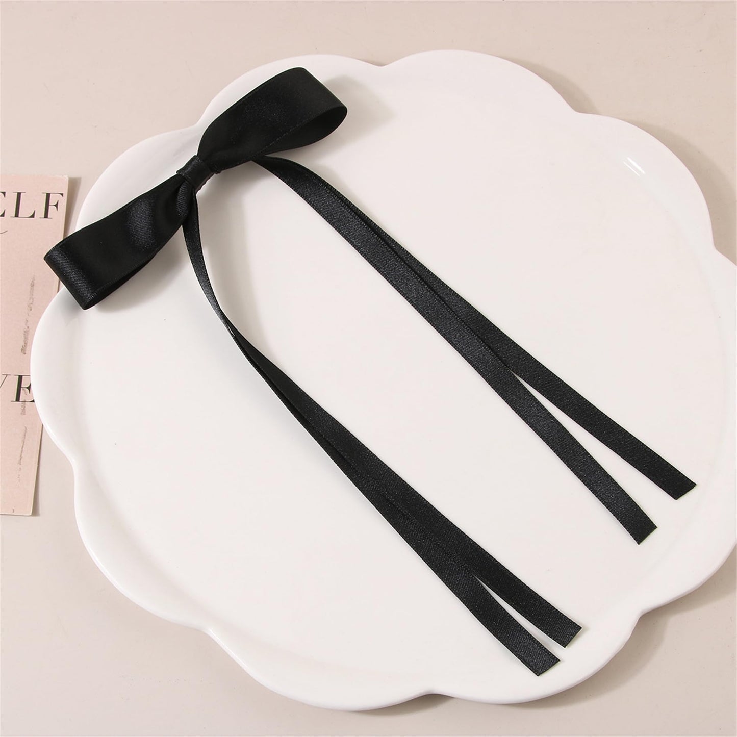 4Pcs Hair Accessories with Long Tassels: Bowknot Ponytail Holders for Women, Girls, Toddlers, Teens, Kids (Black + Beige)