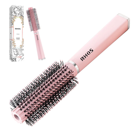 RHOS Round Brush for Blow out/Styling/Curling-Small Round Hair Brush for Bangs/Thin/Short/Curly Hair-1.5 Inch Small Roller Brush for Women&Men(Pink)