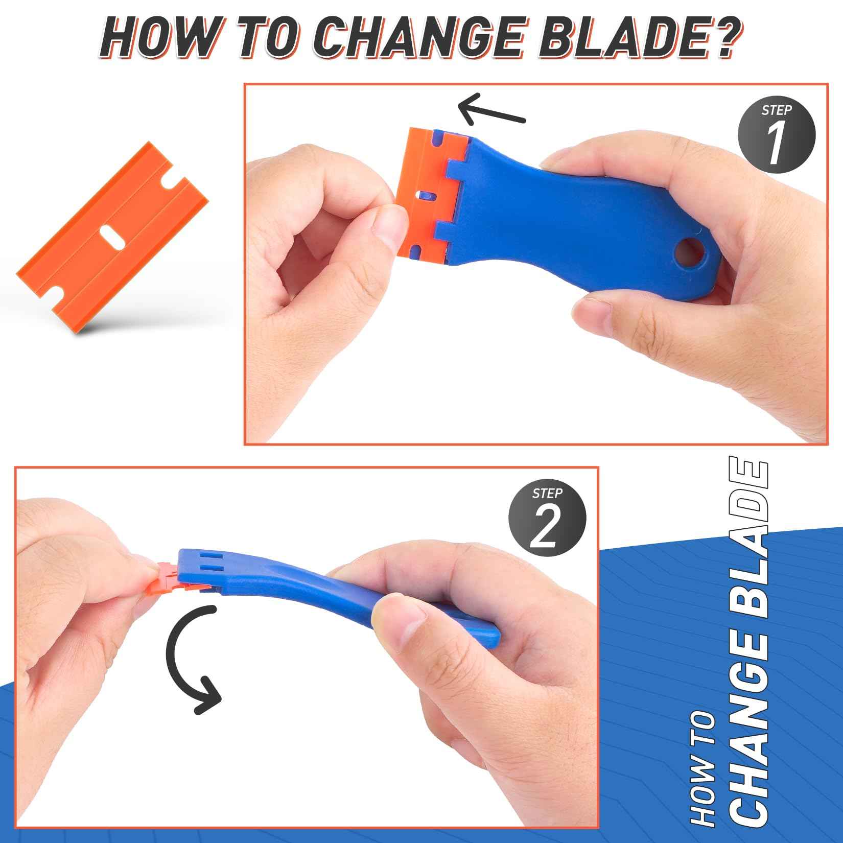 DIYSELF 2 Pack Plastic Razor Blade Scraper, 100PCS Plastic & Metal Razor Blades