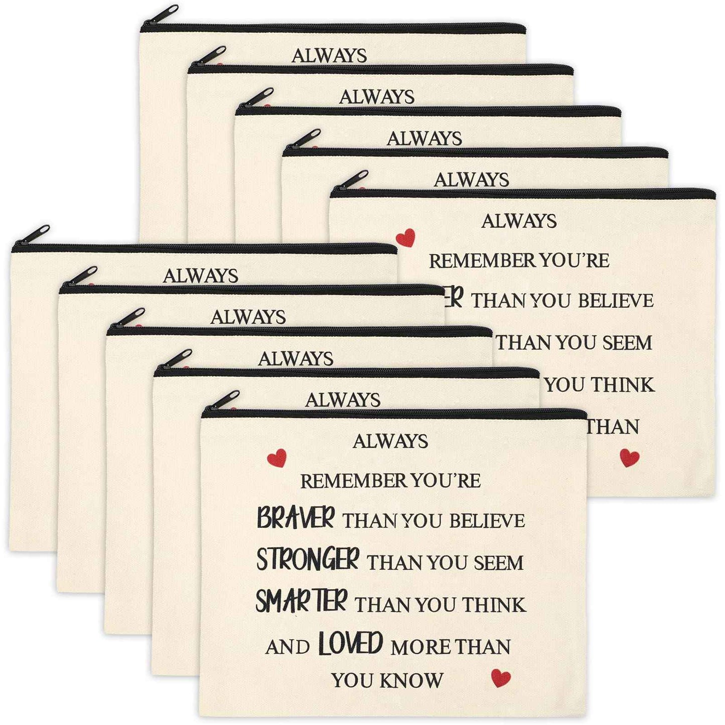 Coume 12 Pieces Thank You Supply Makeup Bag for Women Inspirational Appreciation Gift for Coworker Teacher Nurse Employee Social Worker Volunteer Canvas Cosmetic Bags for Christmas Leaving(Motivation)