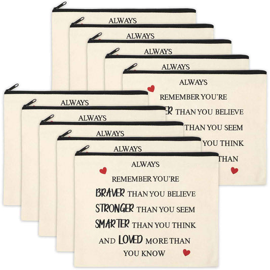 Coume 12 Pieces Thank You Supply Makeup Bag for Women Inspirational Appreciation Gift for Coworker Teacher Nurse Employee Social Worker Volunteer Canvas Cosmetic Bags for Christmas Leaving(Motivation)