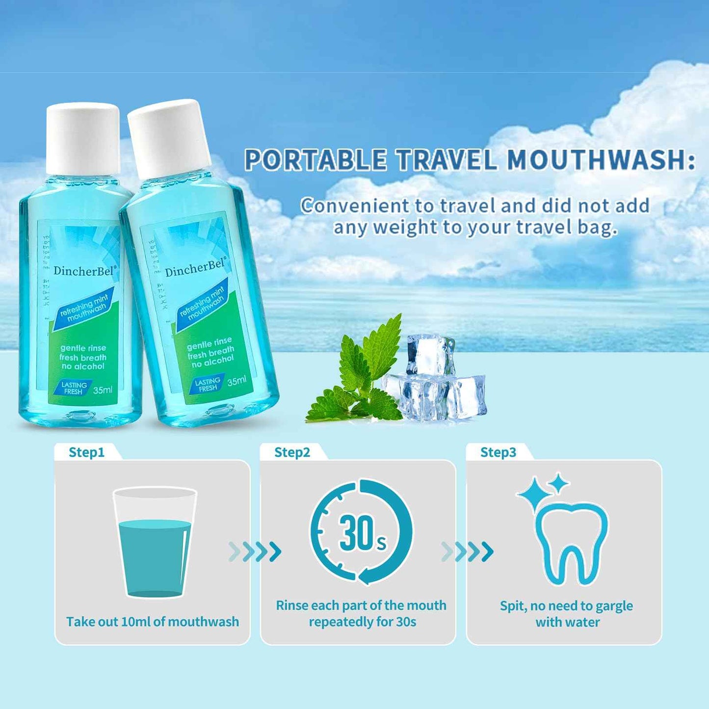 Mouthwash Travel Size, Portable Original Mint, 35ml/1.2oz (48 Pack)