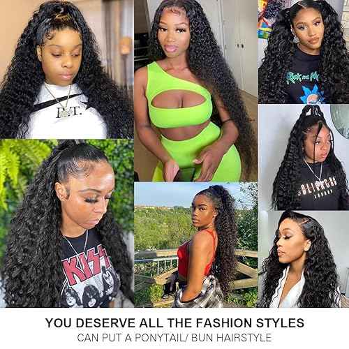 360 Deep Wave Lace Front Wigs Human Hair 28 Inch Curly Wig Hidden Strap HD Full Lace Human Hair Wigs Pre Plucked with Drawstring 180% Density Deep Curly Glueless Wigs Human Hair for Women
