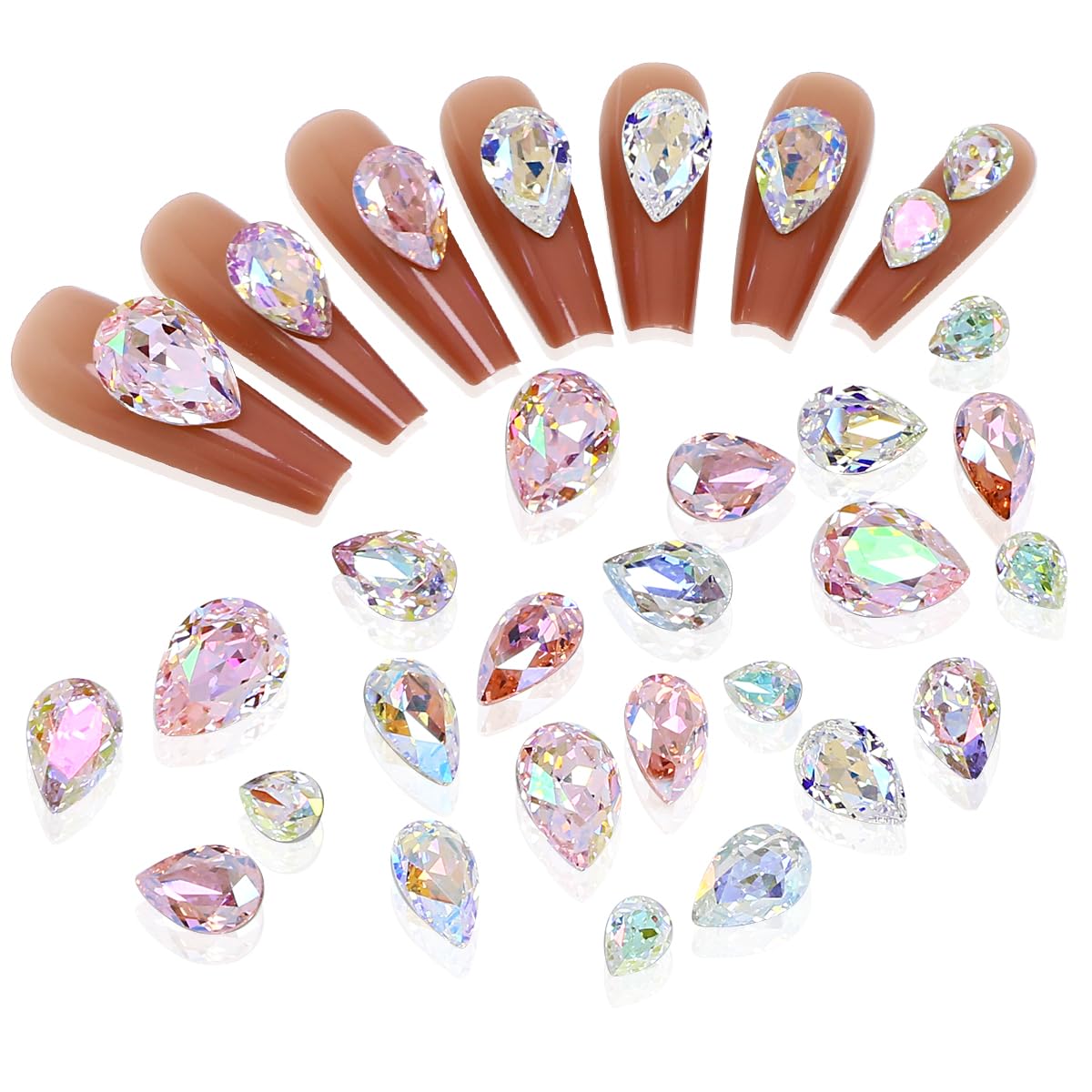 DONGZHOU Big Nail Rhinestone,48Pcs 3D Nail Arts Pointback Nail Diamonds K9 Glass Stones Bling Nail Beads, Rhinestones Nail Charms and Gems for Manicure Decoration DIY Crafts