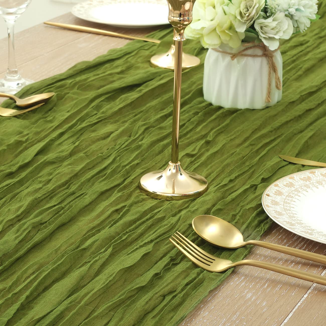 Socomi Cheesecloth Table Runner 10ft Gauze Boho Rustic Moss Green Cheese Cloth Table Runner for Wedding Bridal Shower Fall Thanskgiving Decoration