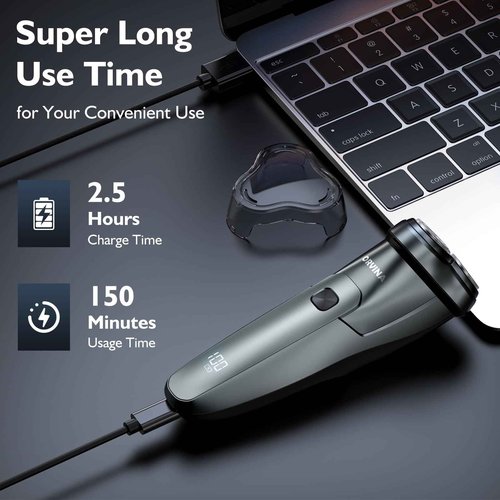 Electric Razor for Men Face, ORVINA Electric Shavers for Men, Portable Rechargeable Waterproof Rotary Shaver with Pop-up Trimmer, LED Display and Travel Lock for Beard Trimming (Silver)