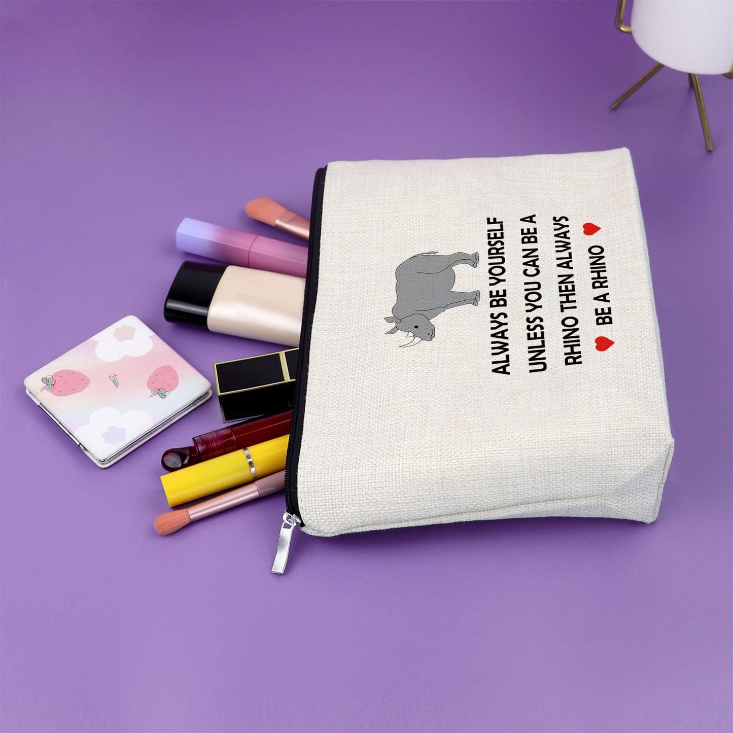 Sazuwu Rhinoceros Gifts for Women Rhino Lover Gifts Makeup Bag Rhino Theme Gifts Animal Lover Gifts Cosmetic Bag Inspirational Gifts Zoo Keeper Gift Birthday Christmas Gifts Travel Pouch