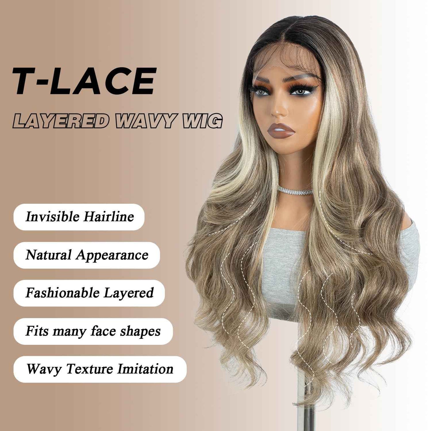 NOBLE Long Layered Wavy Wig with Baby Hair Synthetic Pre-Plucked T-Part Lace Wigs for Women 30 Inch Body Wave Glueless Wigs