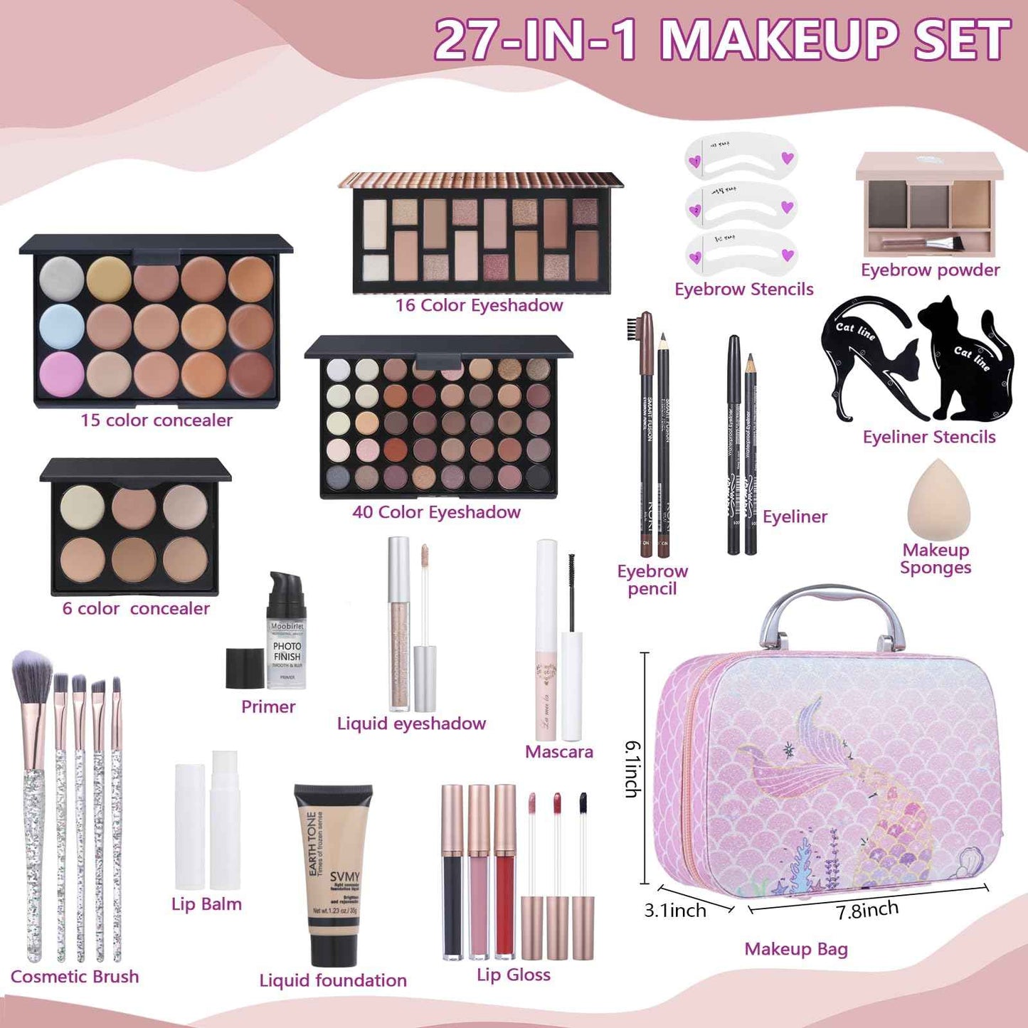 Travel Makeup Kit, Makeup Set For Teen Girls, Make up Gift Set For Women with Makeup Box, Eyeshadow Palettes, Foundation, Concealer, brushes set (Colors 40)