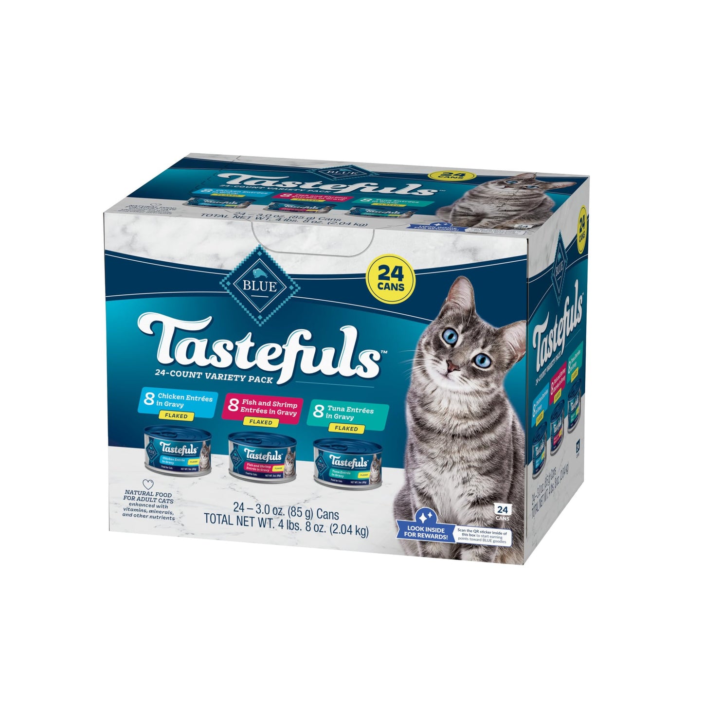 Blue Buffalo Tastefuls Natural Flaked Wet Cat Food Variety Pack, Tuna, Chicken and Fish & Shrimp Entrées in Gravy 3-oz Cans (24 Count)