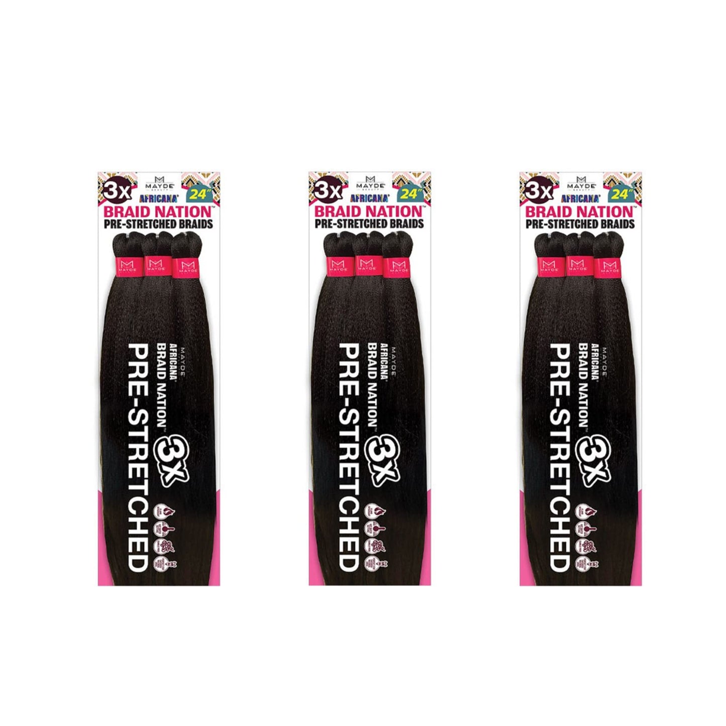 Mayde Beauty Pre-Stretched Braiding Hair Africana 3X BRAID NATION 24" (3-Pack, 4)