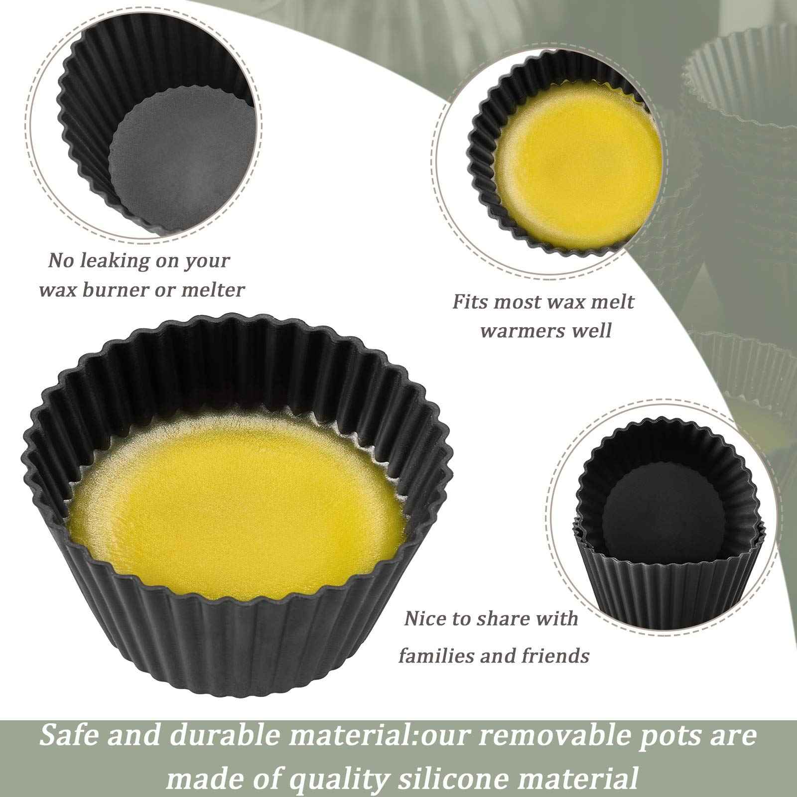 Patelai 20 Pieces Wax Melt Warmer Liners Reusable Silicone Leakproof Wax Liner Candle Tray Liner for Christmas, Candle Warmer(Black)
