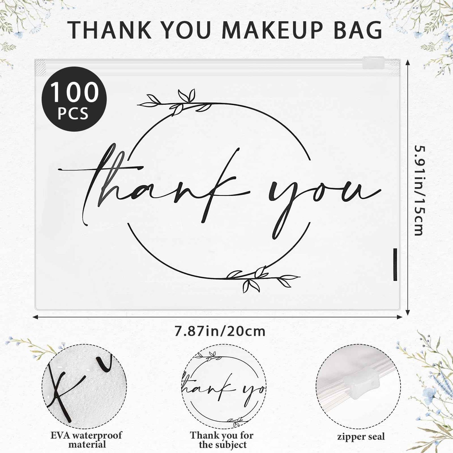 Ireer 100 Pcs Thank You Gift Makeup Bags EVA Clear Cosmetic Bag with Zipper Mini Makeup Thank You Toiletry Cosmetics Bulk Gifts for Women Birthday Daughter Sister(Clear)