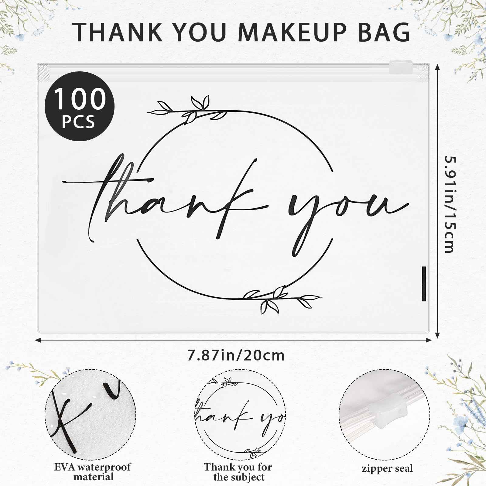 Ireer 100 Pcs Thank You Gift Makeup Bags EVA Clear Cosmetic Bag with Zipper Mini Makeup Thank You Toiletry Cosmetics Bulk Gifts for Women Birthday Daughter Sister(Clear)