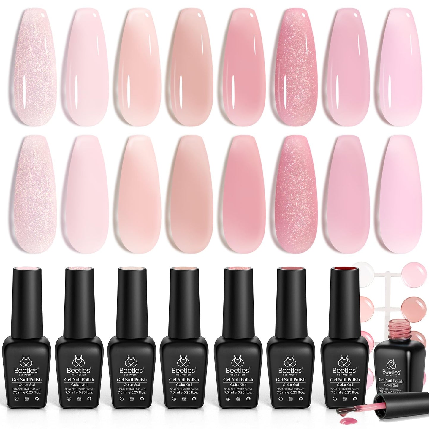 Beetles Jelly Gel Nail Polish Set, 8 Colors Nude Sheer Pink Shimmer Gel Polish, Soft Whisper Classic Neutral Nude Transparent Gel, Soak off Uv Led Lamp Needed Manicure Gifts for Women