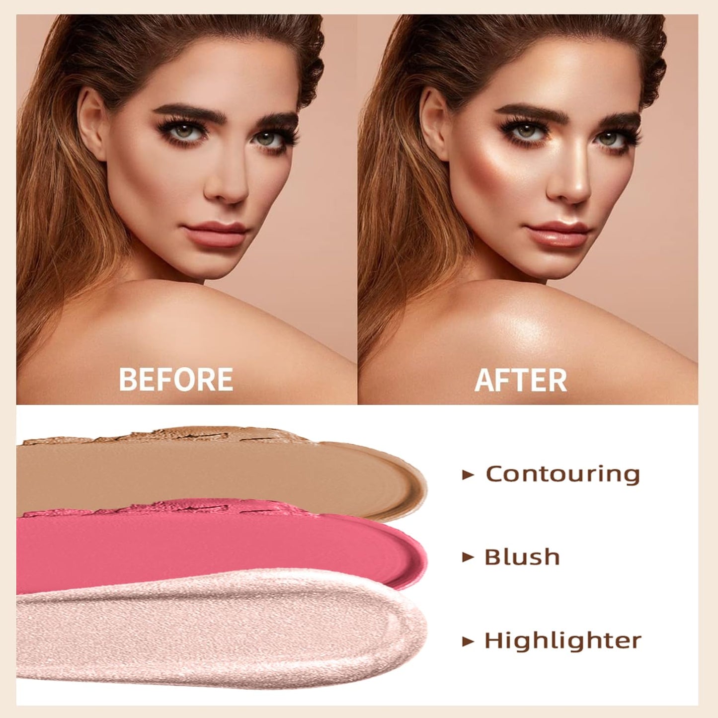 PHOERA Foundation,3 PCS Contour Stick Makeup Kit,Shades with Highlighter Stick,Blush Stick and Bronzer Contour,PHOERA Makeup Matte Natural Finish(103+ Fair-Light Contour/Warm peach+#03,#09,#12)