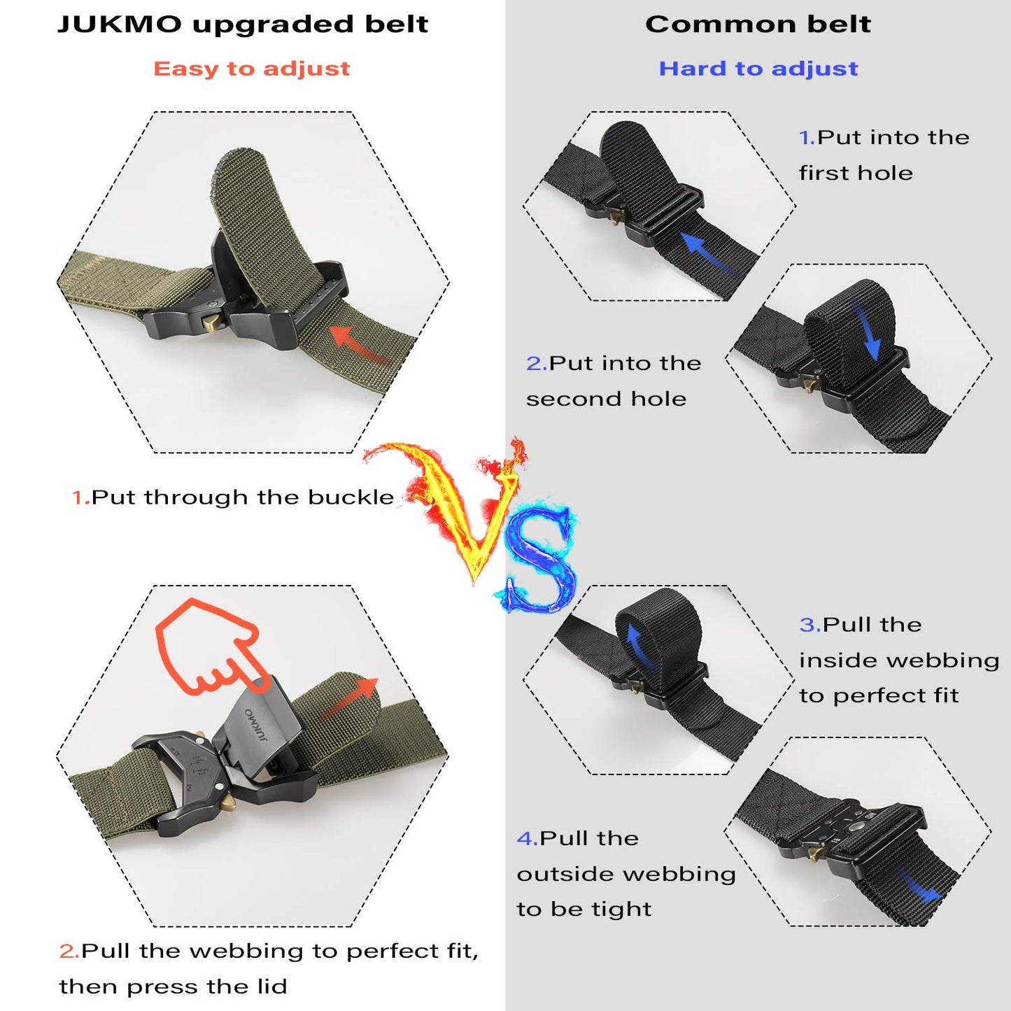 JUKMO Tactical Belt, Military Hiking Rigger 1.5" Nylon Web Work Belt with Heavy Duty Quick Release Buckle (Amy green, Small)