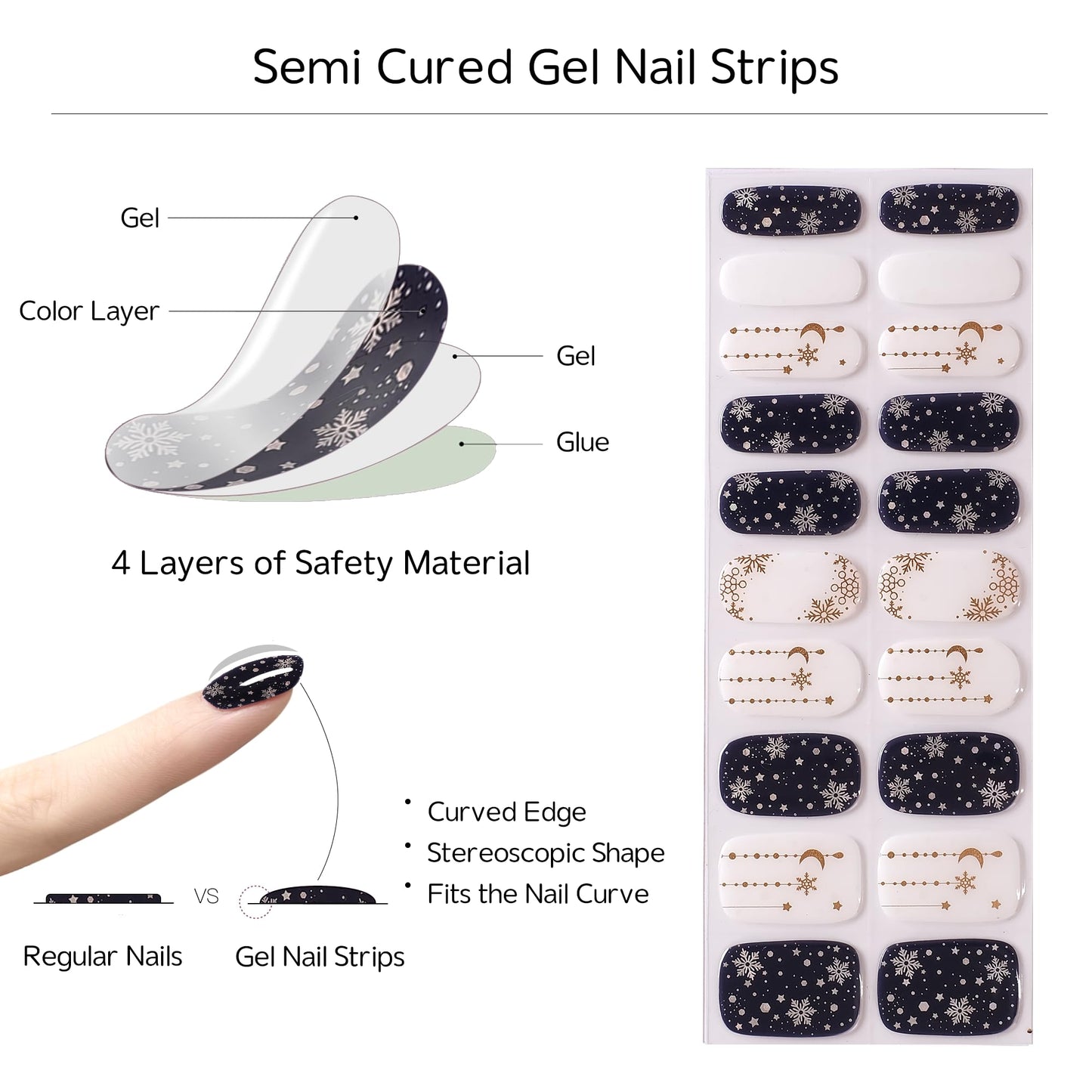 Ekkyo In Semi Cured Gel Nail Strips, Easy to Use Gel Nail Wraps, Long Lasting, Get Salon-Quality Nail Art Strips at Home, Includes 20 Pcs Nail Stickers, Prep Pads, Nail File, Wooden Stick, Blue Star