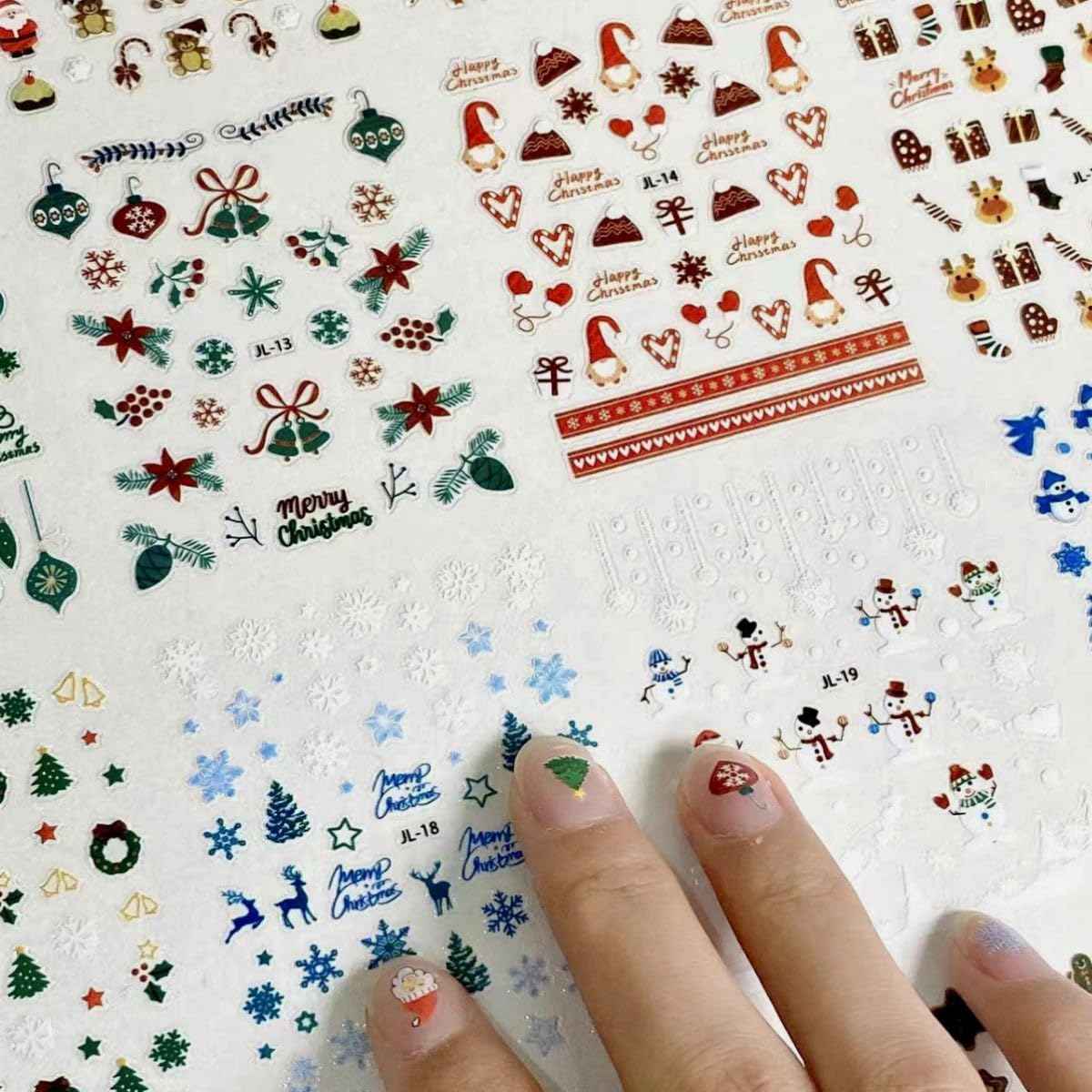 Christmas Nail Stickers 3D Embossed Santa Claus Christmas Tree Nail Art Stickers Self Adhesive Nail Decals Snowman Snowflake Nail Art for Women Manicure DIY Nails Supplies 30 Sheets