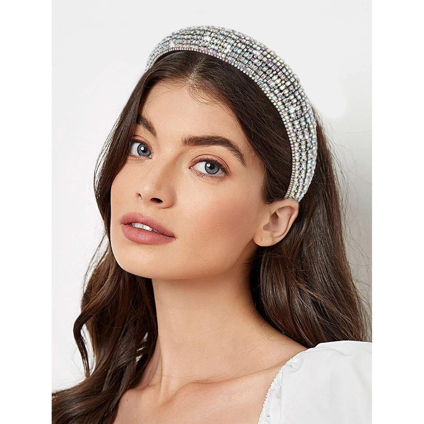 Wecoe Rhinestone Headband Women Girls Thick Padded Headband Bling Glitter Sparkly AB Rhinestone Diamond Disco Headband Fashion Head Band Holiday Formal Hair Accessories For Women Girls Gifts