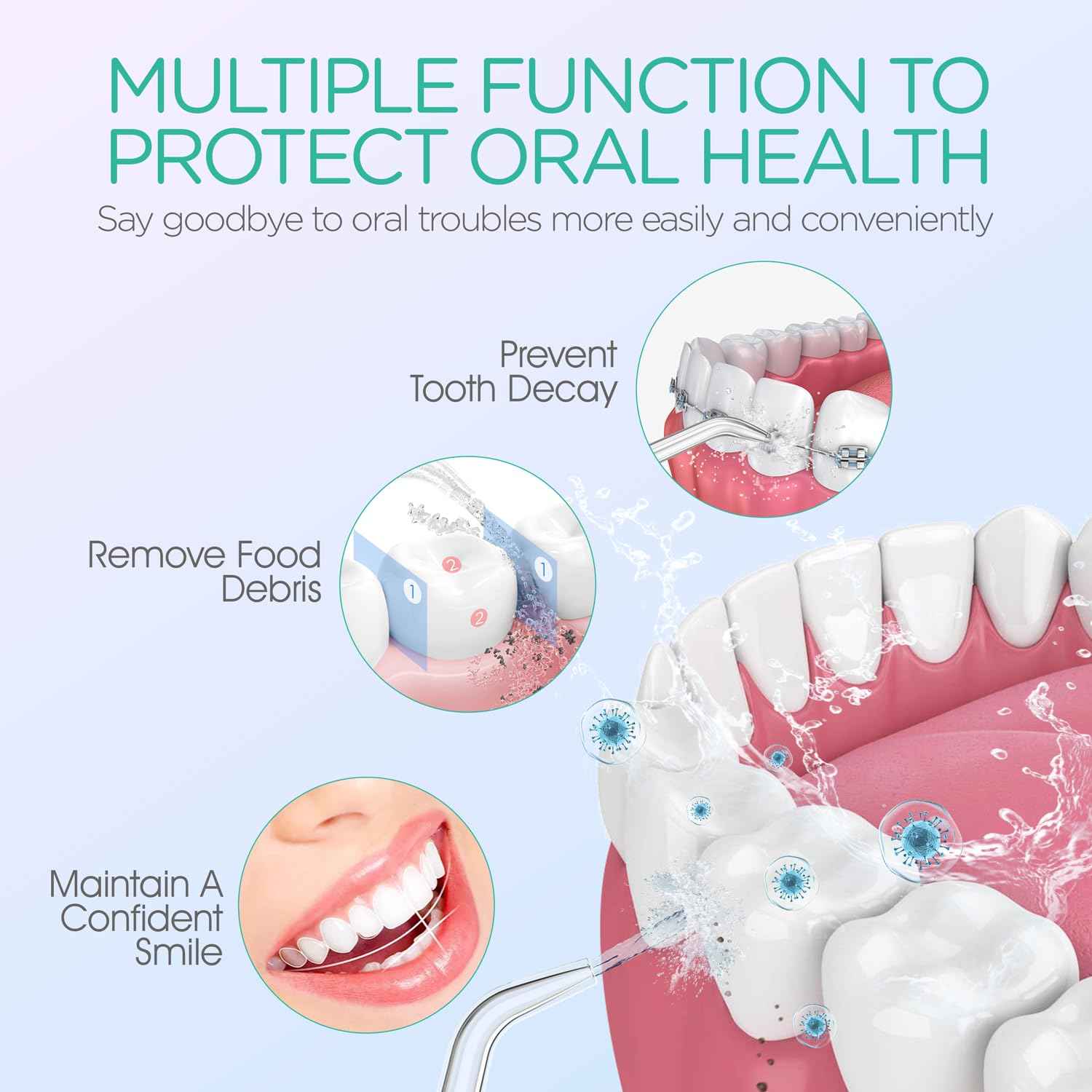 VOYOR-HEALTH Portable Water Flosser Cordless, Mini Travel Oral Irrigator with Telescopic Water Tank, IPX7 Waterproof Water Dental Flosser for Teeth Cleaning Braces & Dental Care WF510 (Silver)