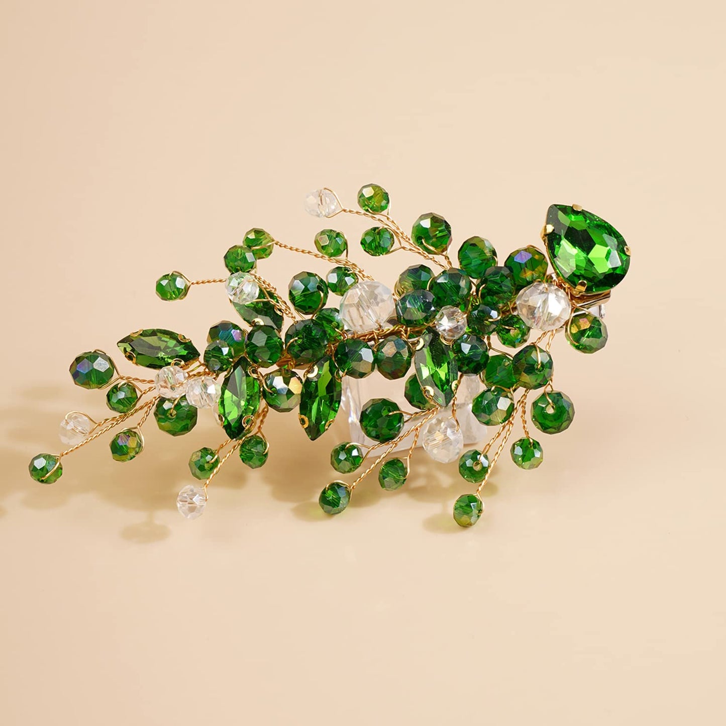 Xerling Emerald Hair Accessories for Brides Green Crystal Rhinestones Head Pieces for Wedding Side Hair Clip for Girls (Emerald A)