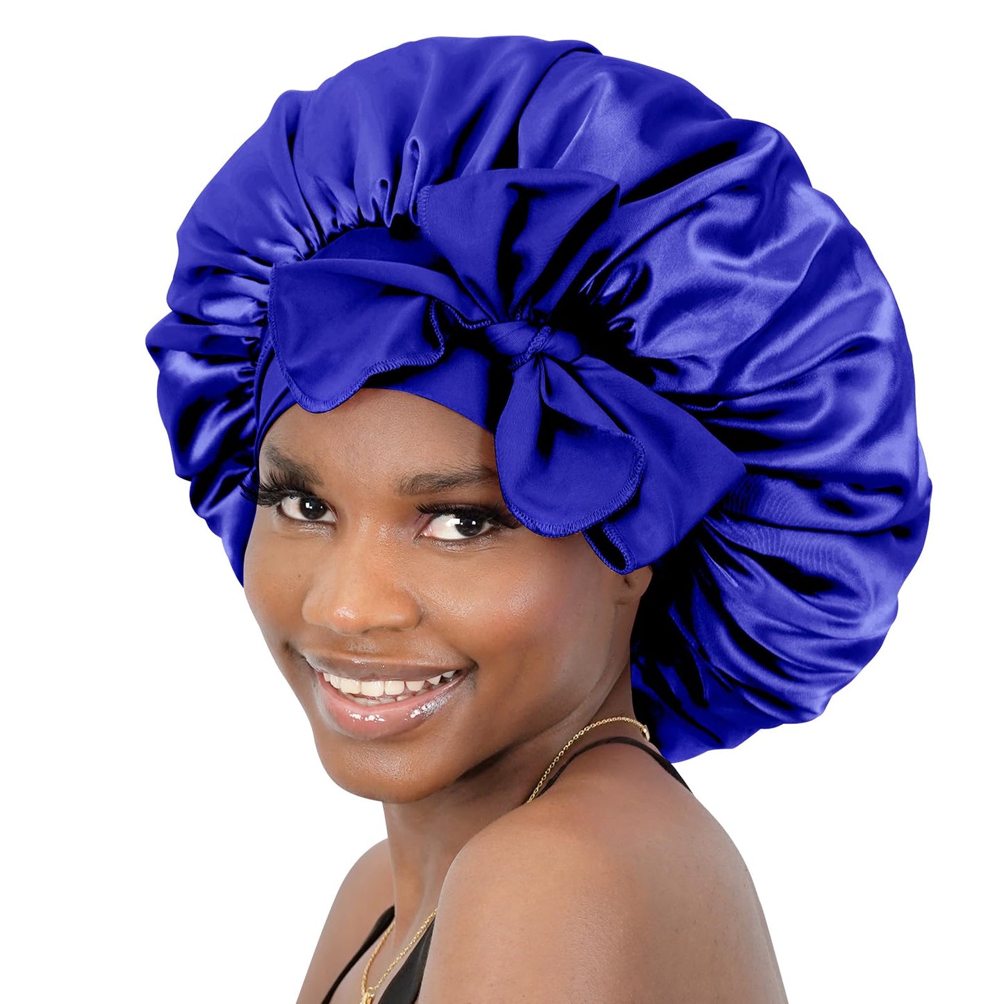 BONNET QUEEN Silk Bonnet for Sleeping Women Satin Bonnet Hair Bonnet night sleep cap for curly hair with tie band navy blue